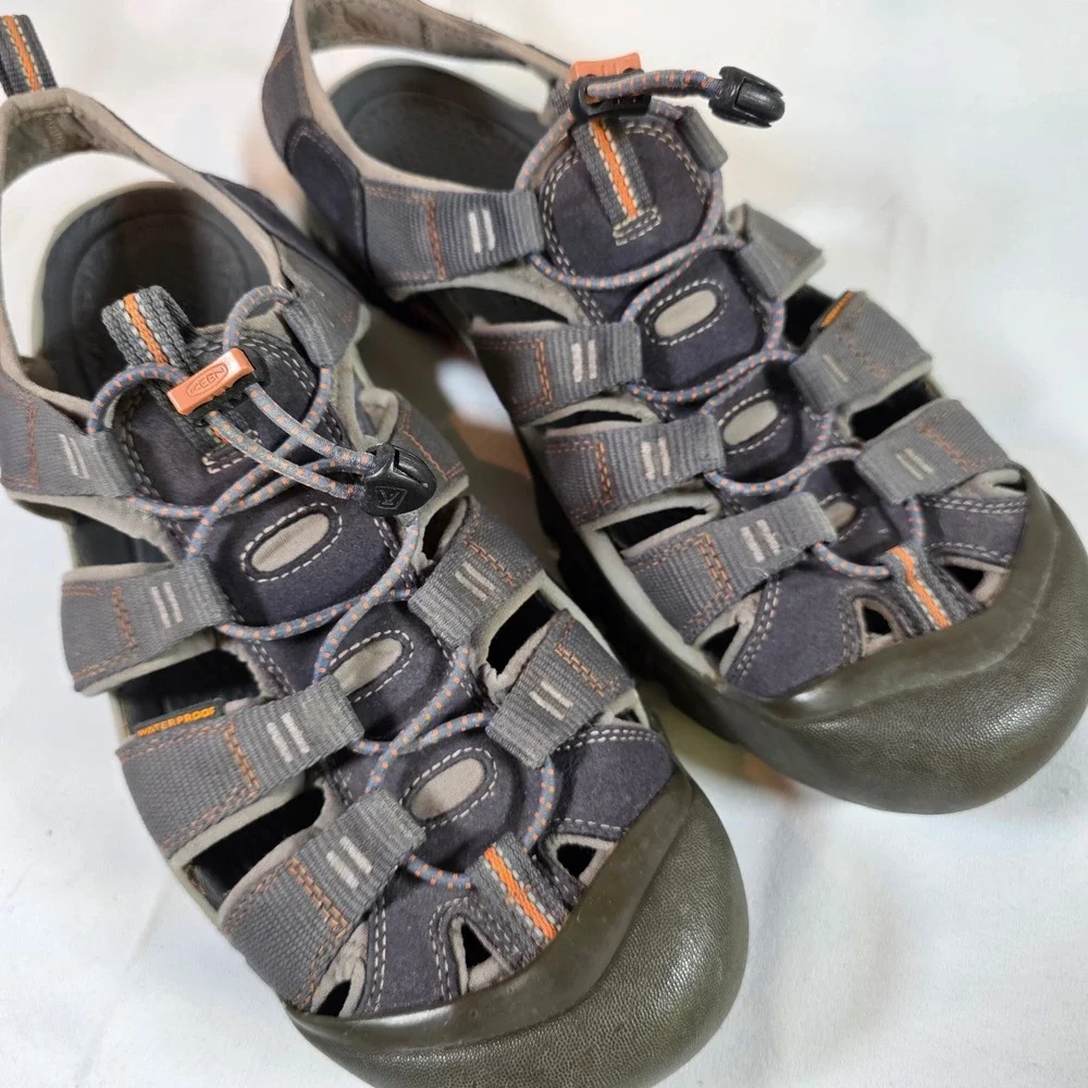 KEEN Newport H2 Mens 13 Sandals Grey Orange Waterproof Hiking Shoes Rugged Trail